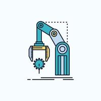 Automation. factory. hand. mechanism. package Flat Icon. green and Yellow sign and symbols for website and Mobile appliation. vector illustration