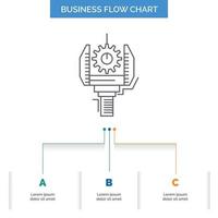 Automation. industry. machine. production. robotics Business Flow Chart Design with 3 Steps. Line Icon For Presentation Background Template Place for text vector