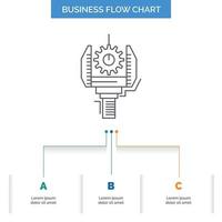 automatización. industria. máquina. producción. diseño de diagrama de flujo de negocios de robótica con 3 pasos. icono de línea para el lugar de plantilla de fondo de presentación para texto vector