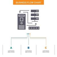 Combination. data. database. electronic. information Business Flow Chart Design with 3 Steps. Glyph Icon For Presentation Background Template Place for text. vector