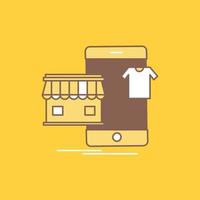 shopping. garments. buy. online. shop Flat Line Filled Icon. Beautiful Logo button over yellow background for UI and UX. website or mobile application vector