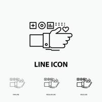 Monitoring. Technology. Fitness. Heart. Pulse Icon in Thin. Regular and Bold Line Style. Vector illustration