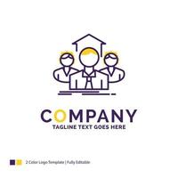 Company Name Logo Design For Team. Business. teamwork. group. meeting. Purple and yellow Brand Name Design with place for Tagline. Creative Logo template for Small and Large Business. vector