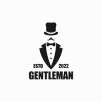 logotipo de silueta de caballero con traje y sombrero vector