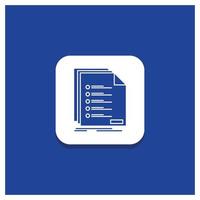 Blue Round Button for Check. filing. list. listing. registration Glyph icon vector