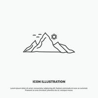 mountain. landscape. hill. nature. sun Icon. Line vector gray symbol for UI and UX. website or mobile application