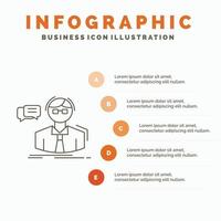 profesor. alumno. científico. profesor. plantilla de infografía escolar para sitio web y presentación. icono de línea gris con ilustración de vector de estilo infográfico naranja