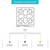 datos. infraestructura. la red. matriz. diseño de diagrama de flujo de negocios de cuadrícula con 3 pasos. icono de línea para el lugar de plantilla de fondo de presentación para texto vector