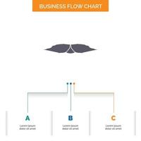 moustache. Hipster. movember. male. men Business Flow Chart Design with 3 Steps. Glyph Icon For Presentation Background Template Place for text. vector