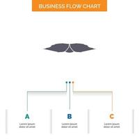 bigote. inconformista. movimiento masculino. diseño de diagrama de flujo de negocios de hombres con 3 pasos. icono de glifo para el lugar de plantilla de fondo de presentación para texto. vector