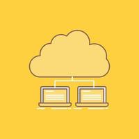 cloud. network. server. internet. data Flat Line Filled Icon. Beautiful Logo button over yellow background for UI and UX. website or mobile application vector