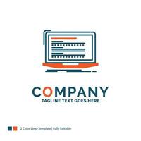 Code. coding. computer. monoblock. laptop Logo Design. Blue and Orange Brand Name Design. Place for Tagline. Business Logo template. vector