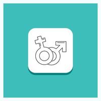 Round Button for Gender. Venus. Mars. Male. Female Line icon Turquoise Background vector