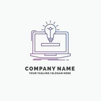 laptop. solution. idea. bulb. solution Purple Business Logo Template. Place for Tagline vector