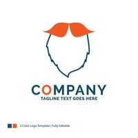 bigote. inconformista. movimiento soportado diseño de logotipo de hombres. diseño de marca azul y naranja. lugar para el eslogan. plantilla de logotipo de empresa. vector