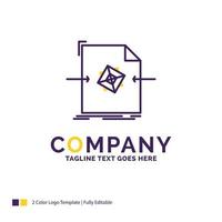 Company Name Logo Design For 3d. document. file. object. processing. Purple and yellow Brand Name Design with place for Tagline. Creative Logo template for Small and Large Business. vector