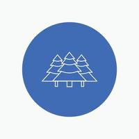 forest. camping. jungle. tree. pines White Line Icon in Circle background. vector icon illustration