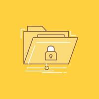 encriptación archivos carpeta. la red. icono lleno de línea plana segura. hermoso botón de logotipo sobre fondo amarillo para ui y ux. sitio web o aplicación móvil vector