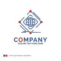 diseño del logotipo del nombre de la empresa para el complejo. global. Internet. red. web. diseño de marca azul y rojo con lugar para eslogan. plantilla de logotipo creativo abstracto para pequeñas y grandes empresas. vector