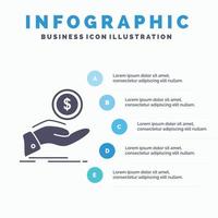 ayuda. cobrar deuda. Finanzas. plantilla de infografía de préstamo para sitio web y presentación. icono de glifo gris con ilustración de vector de estilo infográfico azul.