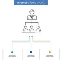 equipo. trabajo en equipo. organización. grupo. diseño de diagrama de flujo de negocios de la empresa con 3 pasos. icono de línea para el lugar de plantilla de fondo de presentación para texto vector