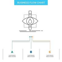 Ecology. monitoring. pollution. research. science Business Flow Chart Design with 3 Steps. Line Icon For Presentation Background Template Place for text vector