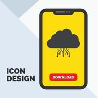 cloud. computing. data. hosting. network Glyph Icon in Mobile for Download Page. Yellow Background vector