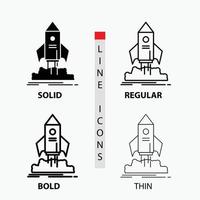 launch. startup. ship. shuttle. mission Icon in Thin. Regular. Bold Line and Glyph Style. Vector illustration