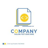 Code. coding. file. programming. script Blue Yellow Business Logo template. Creative Design Template Place for Tagline. vector