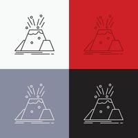 desastre. erupción. volcán. alerta. icono de seguridad sobre varios antecedentes. diseño de estilo de línea. diseñado para web y aplicación. eps 10 ilustración vectorial vector