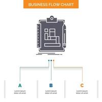 Algorithm. process. scheme. work. workflow Business Flow Chart Design with 3 Steps. Glyph Icon For Presentation Background Template Place for text. vector