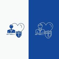 insurance. family. home. protect. heart Line and Glyph web Button in Blue color Vertical Banner for UI and UX. website or mobile application vector