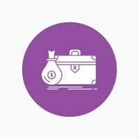 briefcase. business. case. open. portfolio White Glyph Icon in Circle. Vector Button illustration