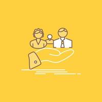 seguro. salud. familia. vida. icono lleno de línea plana de mano. hermoso botón de logotipo sobre fondo amarillo para ui y ux. sitio web o aplicación móvil vector