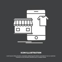 compras. vestidos. comprar. en línea. icono de la tienda. símbolo de vector de glifo para ui y ux. sitio web o aplicación móvil