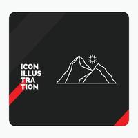 Red and Black Creative presentation Background for hill. landscape. nature. mountain. scene Line Icon vector