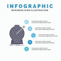 apuntar. enfoque. meta. objetivo. plantilla de infografía de orientación para sitio web y presentación. icono de glifo gris con ilustración de vector de estilo infográfico azul.