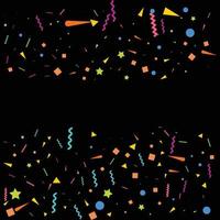 Vector abstract Black Background with many falling tiny colorful confetti pieces and ribbon. Carnival. Christmas or New Year decoration colorful party pennants for birthday. festival