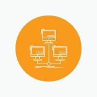 database. distributed. connection. network. computer White Line Icon in Circle background. vector icon illustration