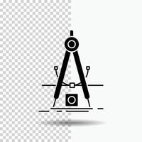 Design. measure. product. refinement. Development Glyph Icon on Transparent Background. Black Icon vector