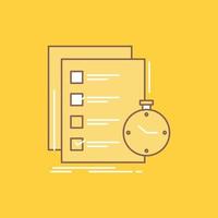 todo. task. list. check. time Flat Line Filled Icon. Beautiful Logo button over yellow background for UI and UX. website or mobile application vector