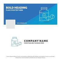 Blue Business Logo Template for medicine. Pill. capsule. drugs. tablet. Facebook Timeline Banner Design. vector web banner background illustration