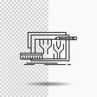 Architecture. blueprint. circuit. design. engineering Line Icon on Transparent Background. Black Icon Vector Illustration