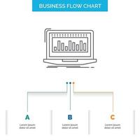 Data. financial. index. monitoring. stock Business Flow Chart Design with 3 Steps. Line Icon For Presentation Background Template Place for text vector