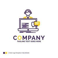 Company Name Logo Design For support. chat. customer. service. help. Purple and yellow Brand Name Design with place for Tagline. Creative Logo template for Small and Large Business. vector