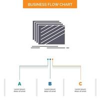 Design. layer. layout. texture. textures Business Flow Chart Design with 3 Steps. Glyph Icon For Presentation Background Template Place for text. vector