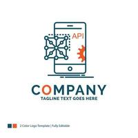 Api. Application. coding. Development. Mobile Logo Design. Blue and Orange Brand Name Design. Place for Tagline. Business Logo template. vector