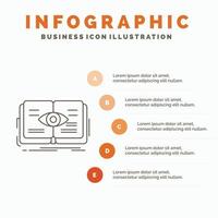 knowledge. book. eye. view. growth Infographics Template for Website and Presentation. Line Gray icon with Orange infographic style vector illustration