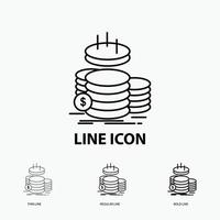 coins. finance. gold. income. savings Icon in Thin. Regular and Bold Line Style. Vector illustration