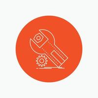 settings. App. installation. maintenance. service White Line Icon in Circle background. vector icon illustration
